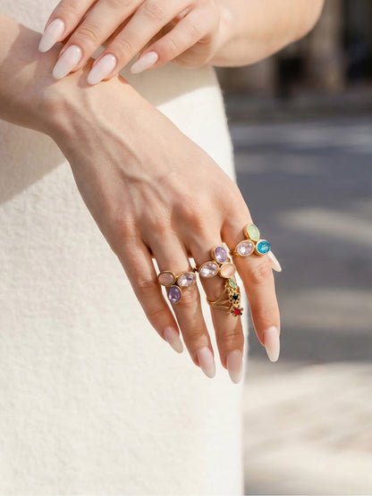 Multi-Color Crystal Rings worn on hand, trendy luxury stainless steel jewelry