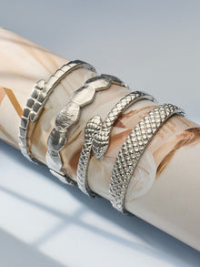 18K Gold PVD Texture Bangle worn on wrist, European style stainless steel jewelry