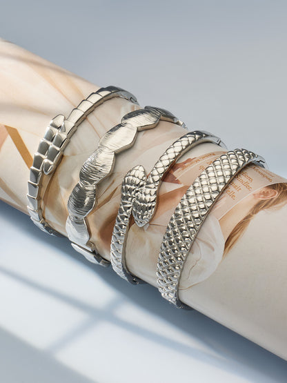 18K Gold PVD Texture Bangle worn on wrist, European style stainless steel jewelry