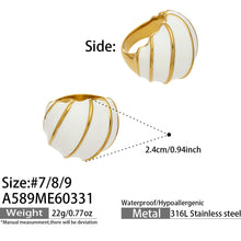 White Enamel & Gold Stripe Dome Ring Size Chart, 316L Stainless Steel 18K Gold Plated Chunky Ring Dimensions, Wholesale Jewelry Specs