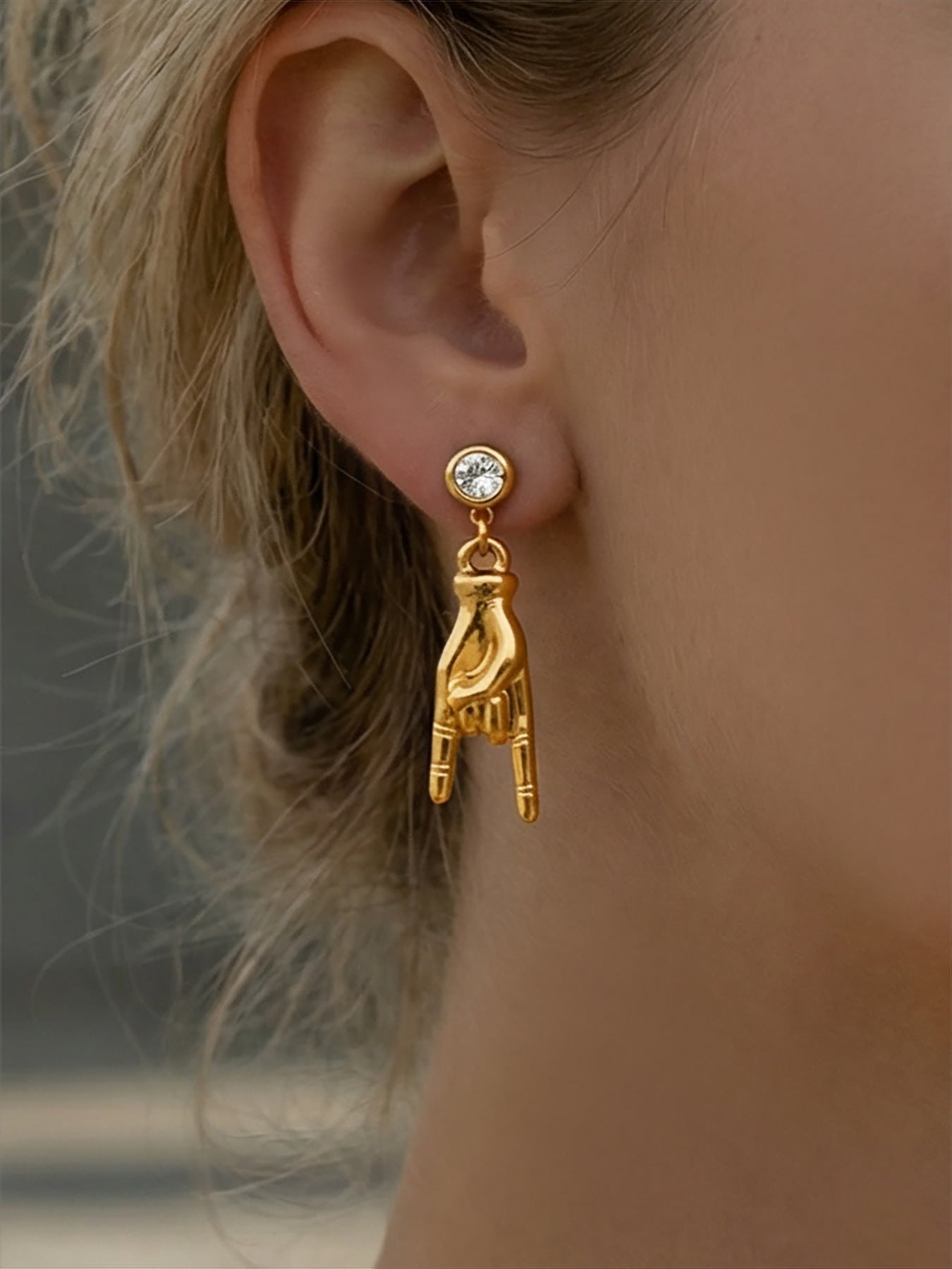 316L Stainless Steel 5A Zircon Hand Gesture Dangle Earrings, trendy unique jewelry for women