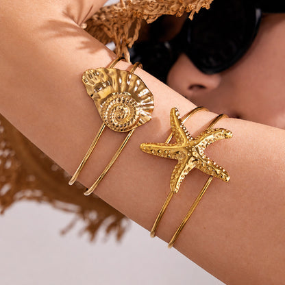 316L Stainless Steel 18K Gold PVD Ocean Star Sea Shell Bracelet - Ocean Star, Seashell, Summer Bracelet Wholesale Stainless Steel Jewelry - Sensitive Skin Friendly - Detail 2