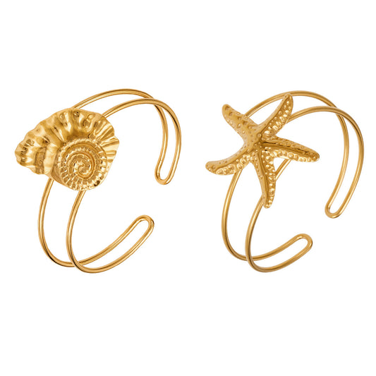 316L Stainless Steel 18K Gold PVD Ocean Star Sea Shell Bracelet - Ocean Star, Seashell, Summer Bracelet Wholesale Stainless Steel Jewelry - Sensitive Skin Friendly - Detail 3