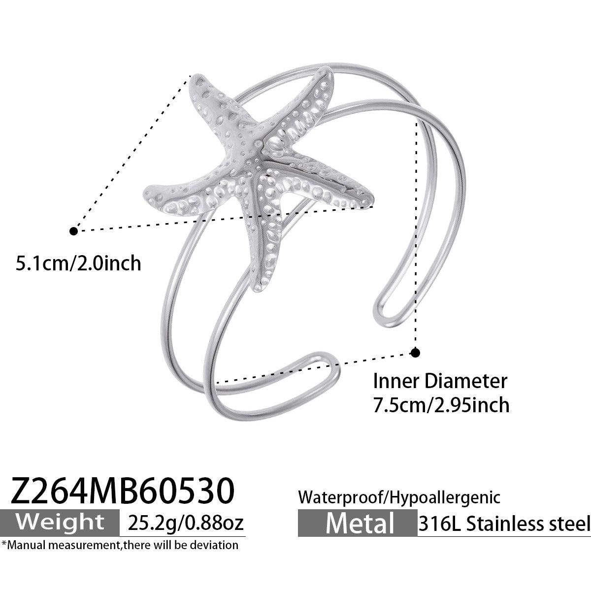 316L Stainless Steel 18K Gold PVD Ocean Star Sea Shell Bracelet - Ocean Star, Seashell, Summer Bracelet Wholesale Stainless Steel Jewelry - Sensitive Skin Friendly - Detail 7