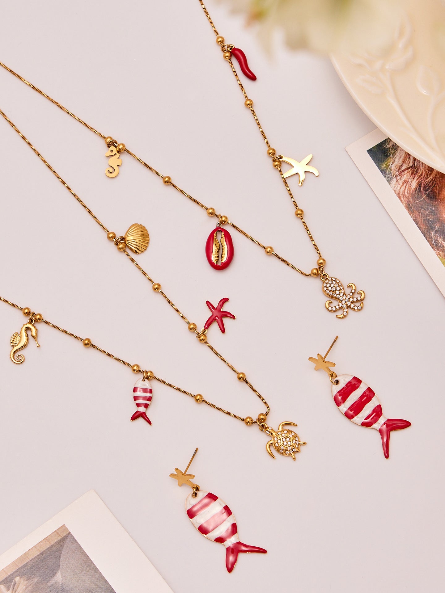 316L Stainless Steel 18K Gold PVD Octopus Starfish DIY Pendant Jewelry Set - Octopus Pendant Starfish Design Coruscating Gold Plating Wholesale Stainless Steel Jewelry - Sensitive Skin Friendly - Detail 13