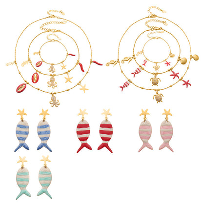 316L Stainless Steel 18K Gold PVD Octopus Starfish DIY Pendant Jewelry Set - Octopus Pendant Starfish Design Coruscating Gold Plating Wholesale Stainless Steel Jewelry - Sensitive Skin Friendly - Detail 14