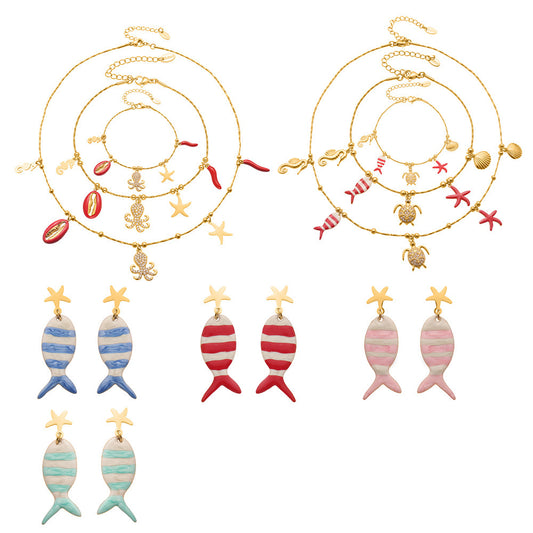 316L Stainless Steel 18K Gold PVD Octopus Starfish DIY Pendant Jewelry Set - Octopus Pendant Starfish Design Coruscating Gold Plating Wholesale Stainless Steel Jewelry - Sensitive Skin Friendly - Detail 14
