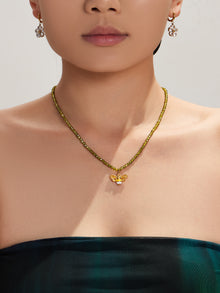 316L Stainless Steel 18K Gold PVD Olive Green Faceted Zircon Bee Pendant Necklace - Olive Green Faceted Zircon Bee Pendant Necklace Wholesale Stainless Steel Jewelry - Sensitive Skin Friendly - Detail 1