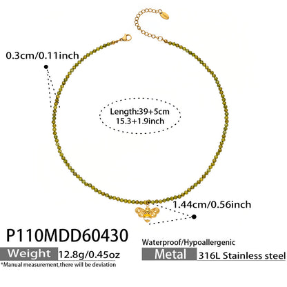 316L Stainless Steel 18K Gold PVD Olive Green Faceted Zircon Bee Pendant Necklace - Olive Green Faceted Zircon Bee Pendant Necklace Wholesale Stainless Steel Jewelry - Sensitive Skin Friendly - Detail 11