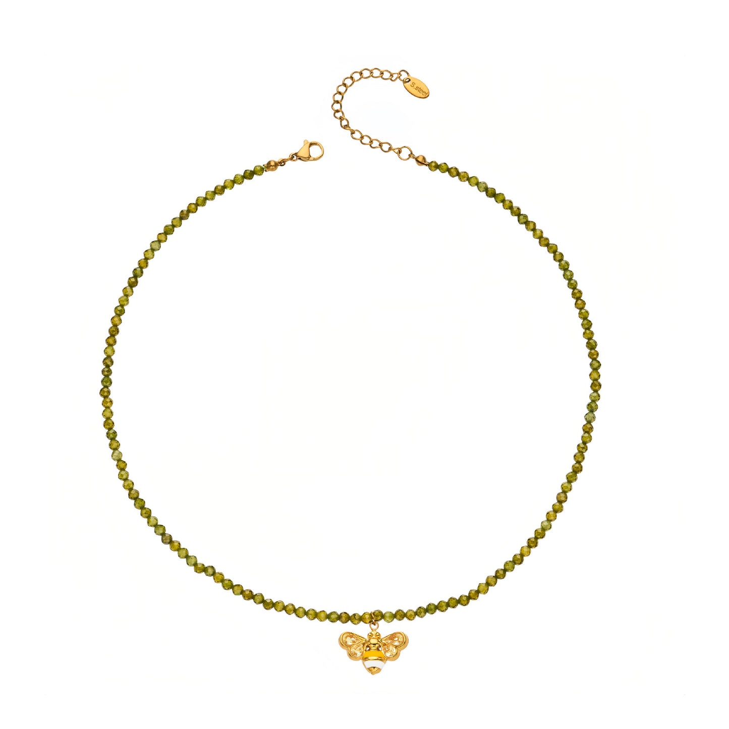 316L Stainless Steel 18K Gold PVD Olive Green Faceted Zircon Bee Pendant Necklace - Olive Green Faceted Zircon Bee Pendant Necklace Wholesale Stainless Steel Jewelry - Sensitive Skin Friendly - Detail 12