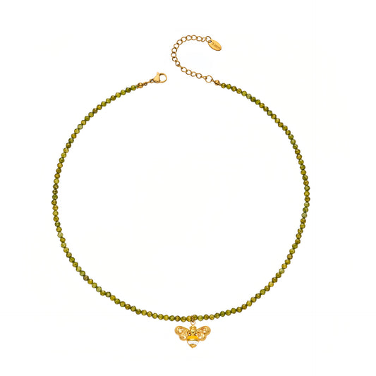 316L Stainless Steel 18K Gold PVD Olive Green Faceted Zircon Bee Pendant Necklace - Olive Green Faceted Zircon Bee Pendant Necklace Wholesale Stainless Steel Jewelry - Sensitive Skin Friendly - Detail 12