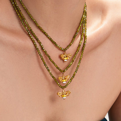 316L Stainless Steel 18K Gold PVD Olive Green Faceted Zircon Bee Pendant Necklace - Olive Green Faceted Zircon Bee Pendant Necklace Wholesale Stainless Steel Jewelry - Sensitive Skin Friendly - Detail 13