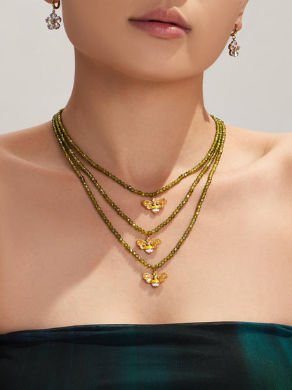 316L Stainless Steel 18K Gold PVD Olive Green Faceted Zircon Bee Pendant Necklace - Olive Green Faceted Zircon Bee Pendant Necklace Wholesale Stainless Steel Jewelry - Sensitive Skin Friendly - Detail 2