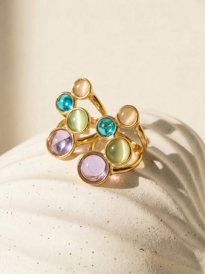 316L Stainless Steel 18K Gold PVD Open Hollow Cat Eye Stone Ring - Open Hollow Cat Eye Stone Gold Ring Wholesale Stainless Steel Jewelry - Sensitive Skin Friendly - Detail 10