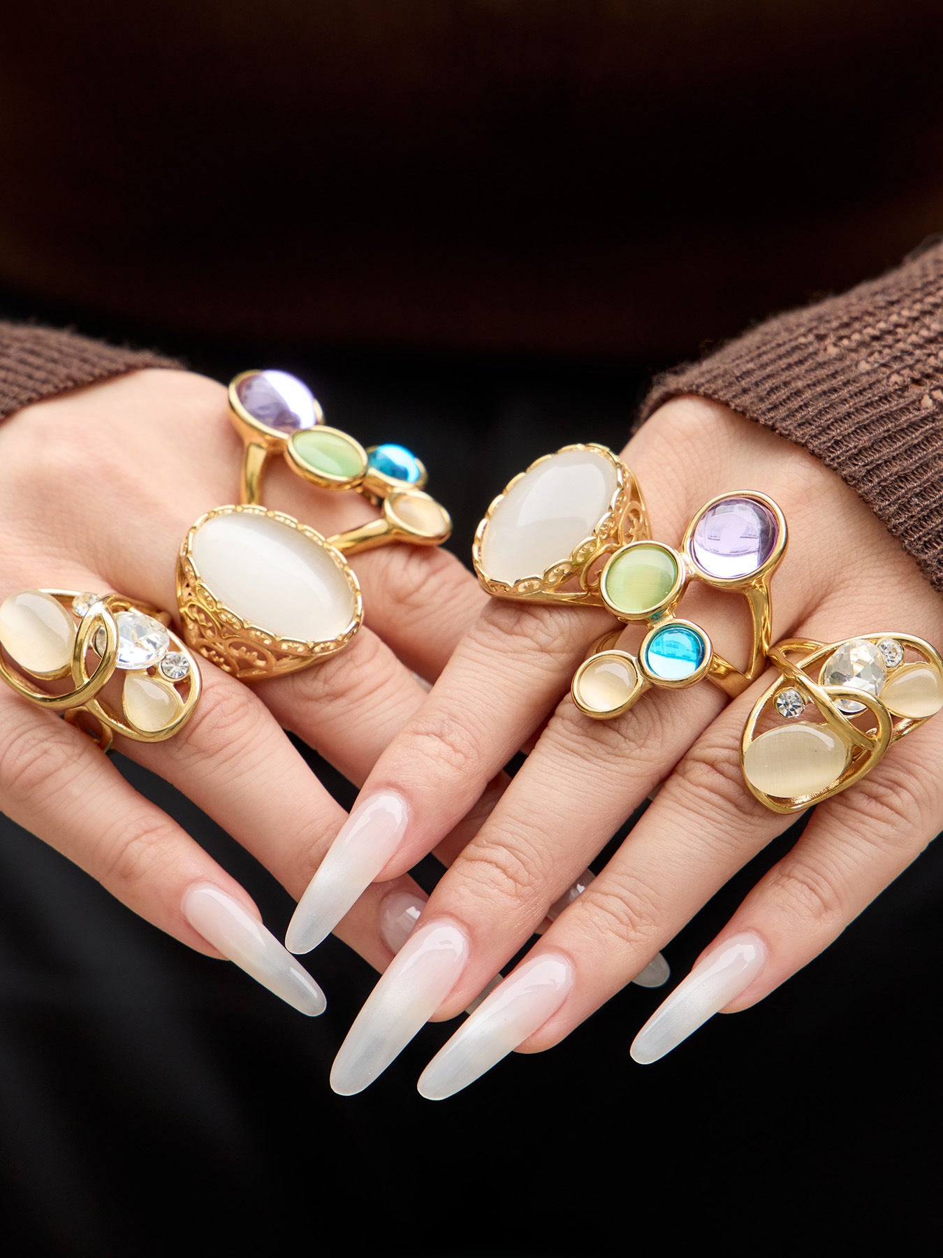 316L Stainless Steel 18K Gold PVD Open Hollow Cat Eye Stone Ring - Open Hollow Cat Eye Stone Gold Ring Wholesale Stainless Steel Jewelry - Sensitive Skin Friendly - Detail 12