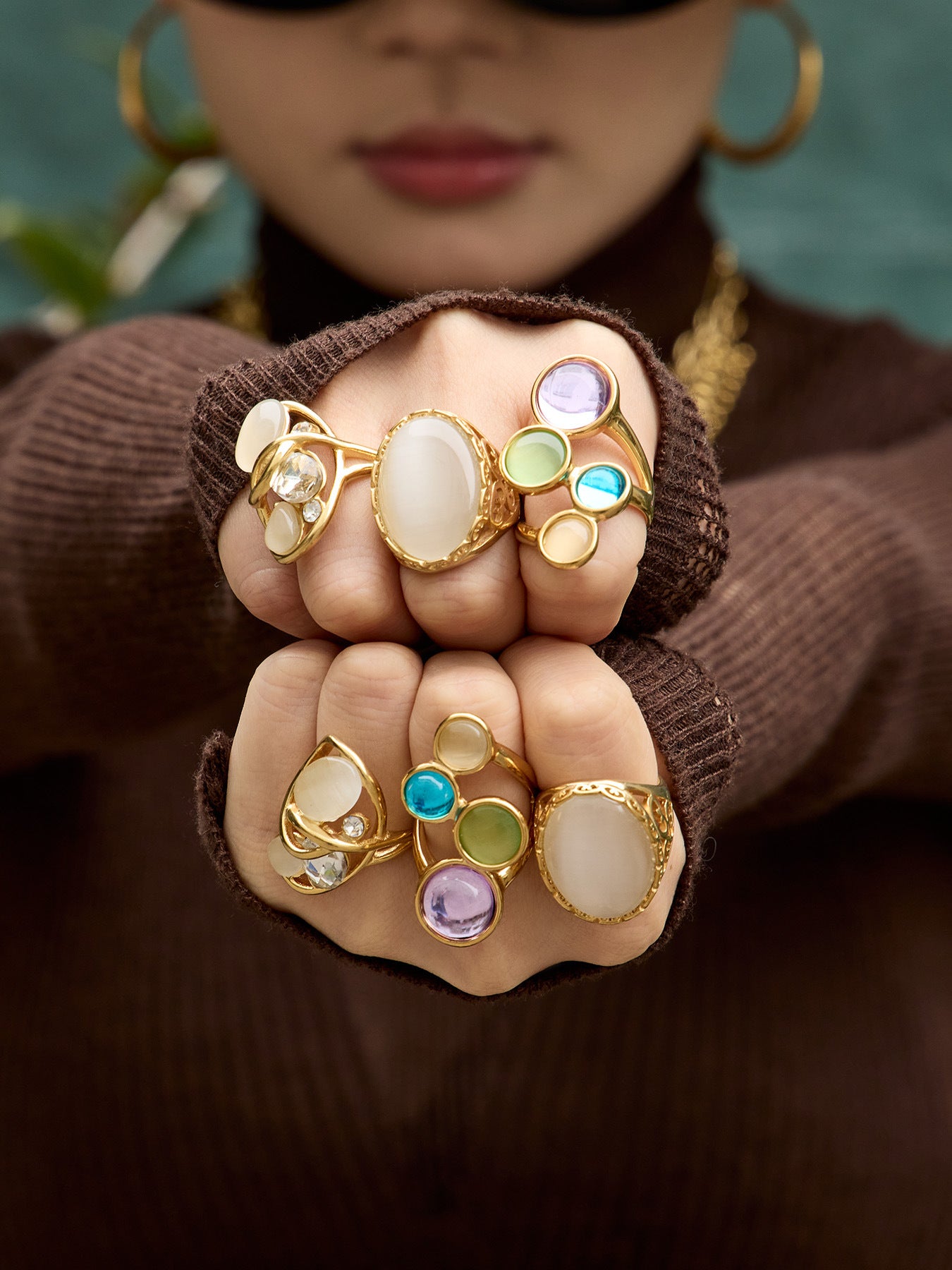 316L Stainless Steel 18K Gold PVD Open Hollow Cat Eye Stone Ring - Open Hollow Cat Eye Stone Gold Ring Wholesale Stainless Steel Jewelry - Sensitive Skin Friendly - Detail 13
