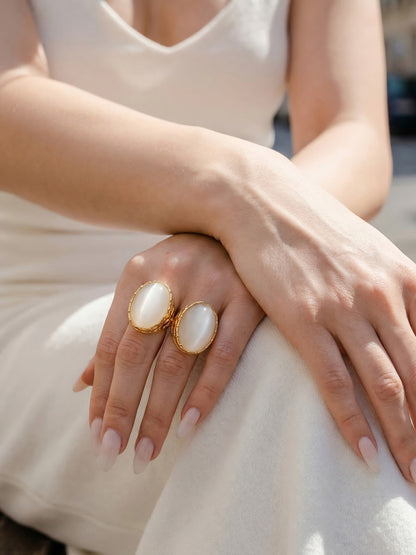 316L Stainless Steel 18K Gold PVD Open Hollow Cat Eye Stone Ring - Open Hollow Cat Eye Stone Gold Ring Wholesale Stainless Steel Jewelry - Sensitive Skin Friendly - Detail 16