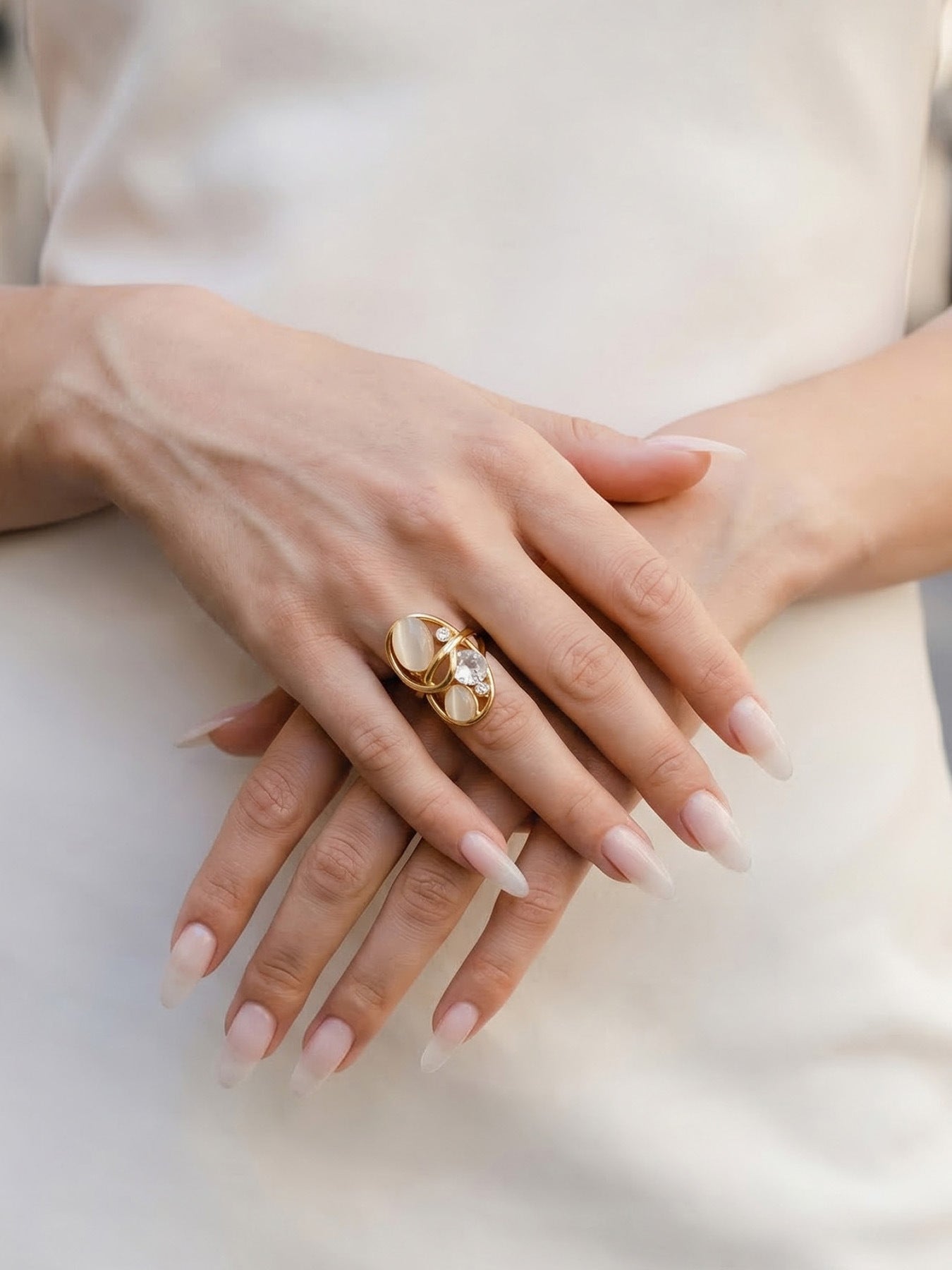 316L Stainless Steel 18K Gold PVD Open Hollow Cat Eye Stone Ring - Open Hollow Cat Eye Stone Gold Ring Wholesale Stainless Steel Jewelry - Sensitive Skin Friendly - Detail 17
