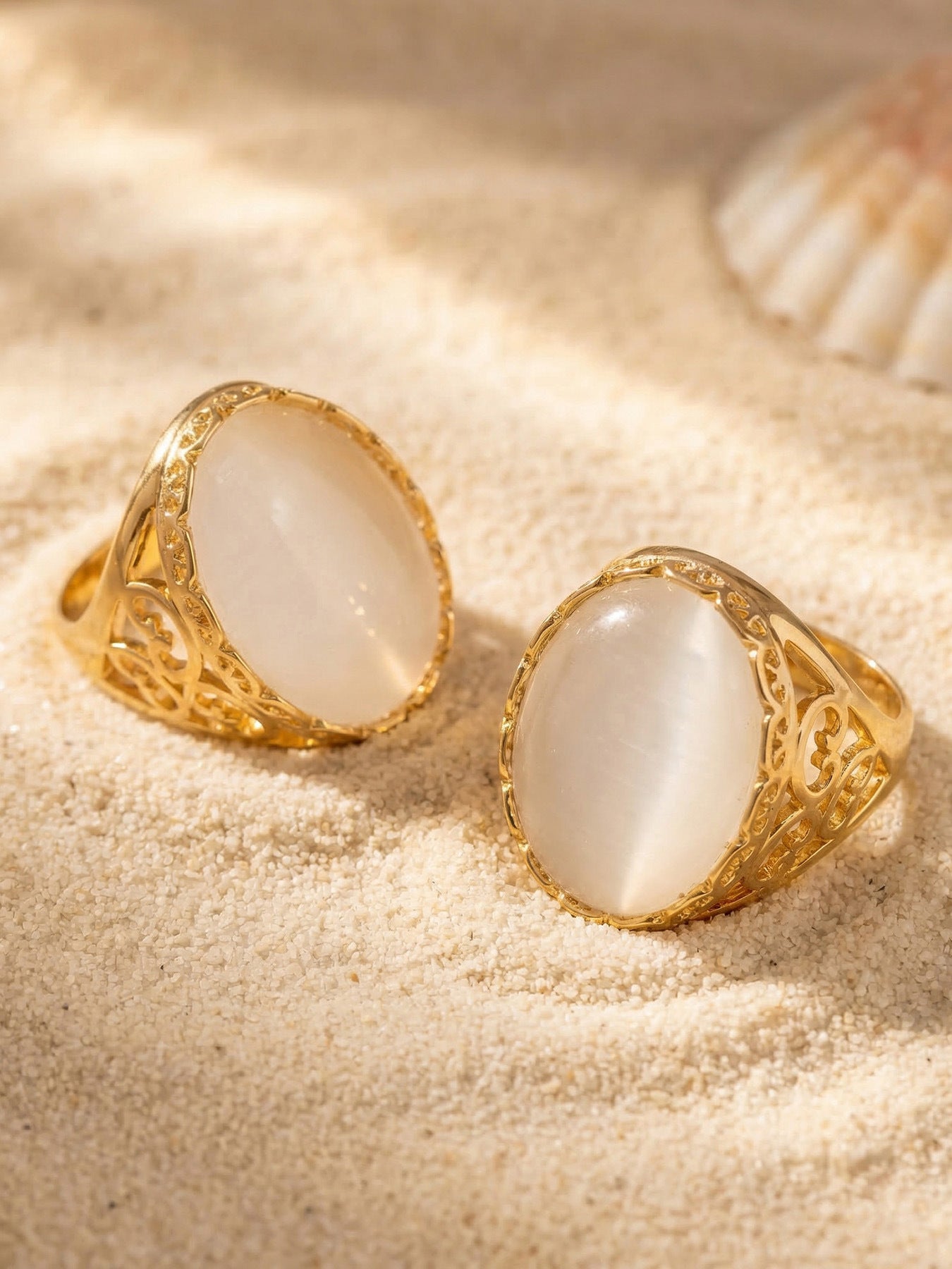 316L Stainless Steel 18K Gold PVD Open Hollow Cat Eye Stone Ring - Open Hollow Cat Eye Stone Gold Ring Wholesale Stainless Steel Jewelry - Sensitive Skin Friendly - Detail 2