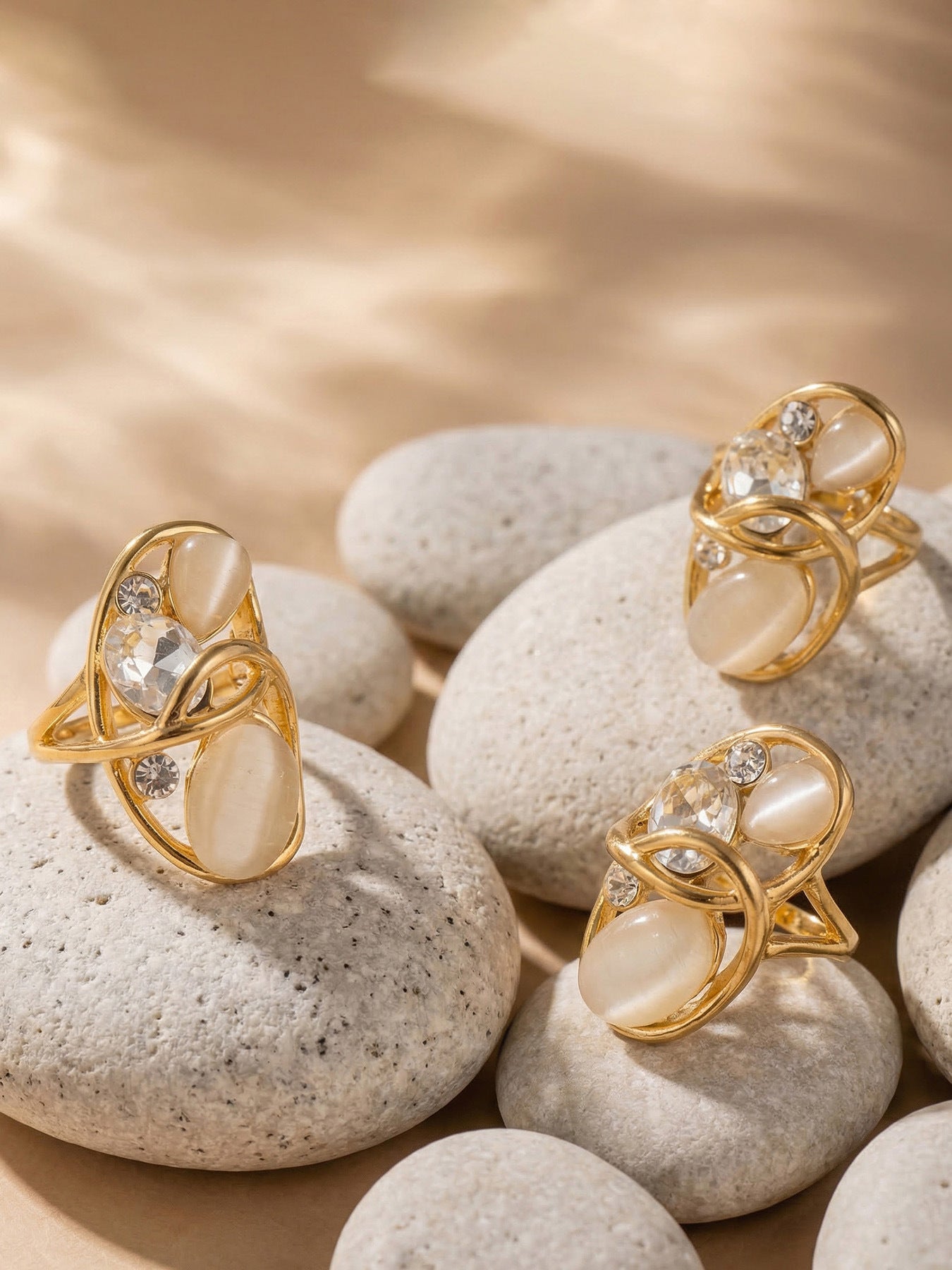 316L Stainless Steel 18K Gold PVD Open Hollow Cat Eye Stone Ring - Open Hollow Cat Eye Stone Gold Ring Wholesale Stainless Steel Jewelry - Sensitive Skin Friendly - Detail 3