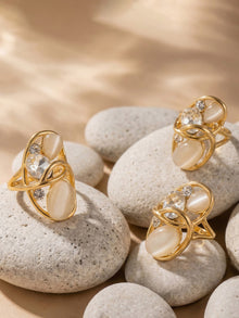 316L Stainless Steel 18K Gold PVD Open Hollow Cat Eye Stone Ring - Open Hollow Cat Eye Stone Gold Ring Wholesale Stainless Steel Jewelry - Sensitive Skin Friendly - Detail 3