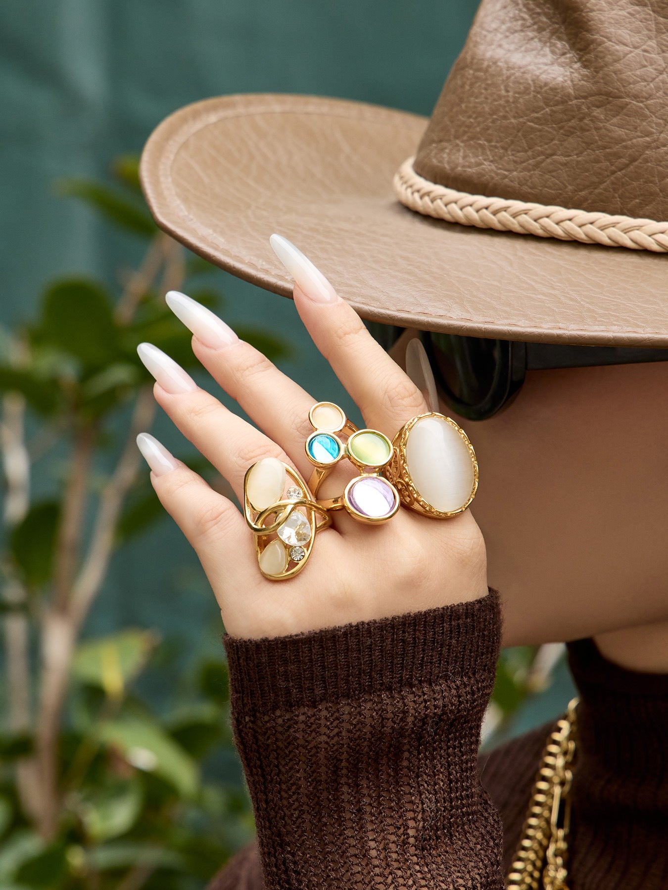 316L Stainless Steel 18K Gold PVD Open Hollow Cat Eye Stone Ring - Open Hollow Cat Eye Stone Gold Ring Wholesale Stainless Steel Jewelry - Sensitive Skin Friendly - Detail 5