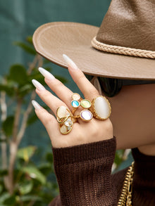 316L Stainless Steel 18K Gold PVD Open Hollow Cat Eye Stone Ring - Open Hollow Cat Eye Stone Gold Ring Wholesale Stainless Steel Jewelry - Sensitive Skin Friendly - Detail 5