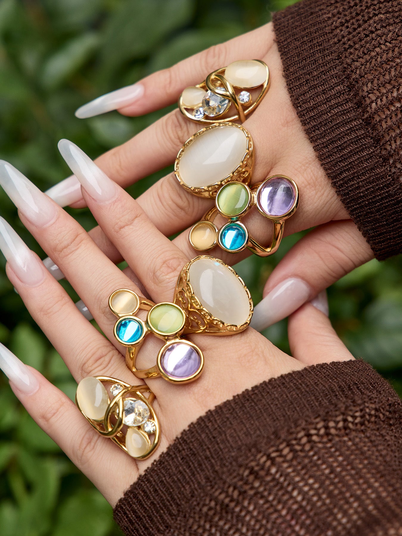 316L Stainless Steel 18K Gold PVD Open Hollow Cat Eye Stone Ring - Open Hollow Cat Eye Stone Gold Ring Wholesale Stainless Steel Jewelry - Sensitive Skin Friendly - Detail 8