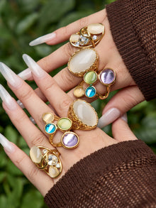 316L Stainless Steel 18K Gold PVD Open Hollow Cat Eye Stone Ring - Open Hollow Cat Eye Stone Gold Ring Wholesale Stainless Steel Jewelry - Sensitive Skin Friendly - Detail 8