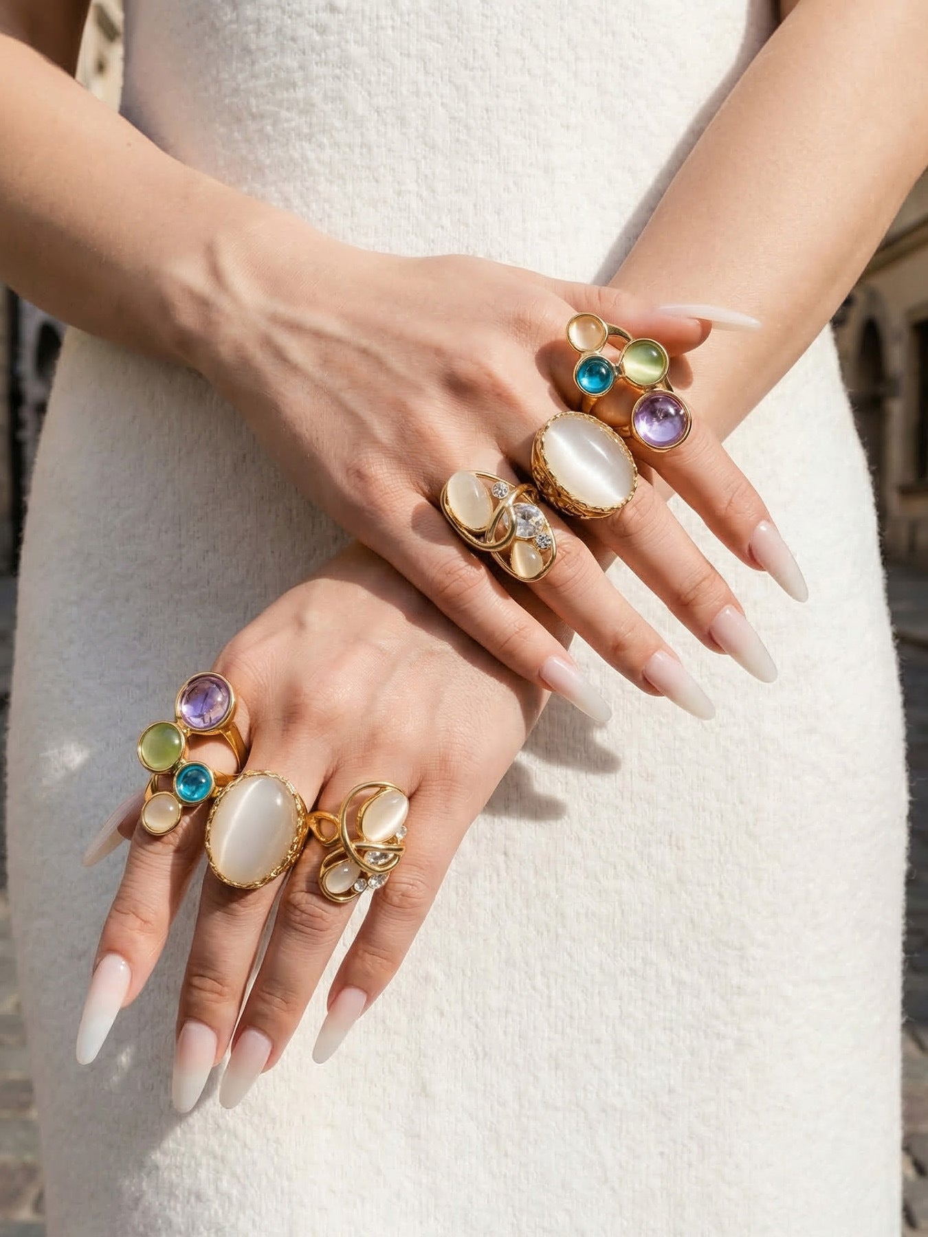 316L Stainless Steel 18K Gold PVD Open Hollow Cat Eye Stone Ring - Open Hollow Cat Eye Stone Gold Ring Wholesale Stainless Steel Jewelry - Sensitive Skin Friendly - Detail 9