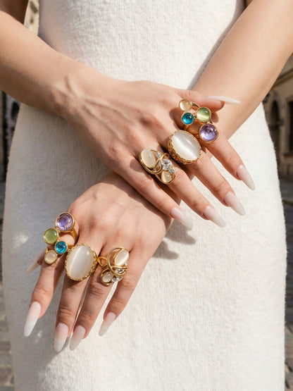 316L Stainless Steel 18K Gold PVD Open Hollow Cat Eye Stone Ring - Open Hollow Cat Eye Stone Gold Ring Wholesale Stainless Steel Jewelry - Sensitive Skin Friendly - Detail 9