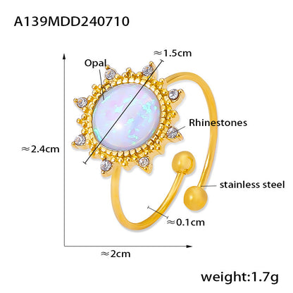 316L Stainless Steel 18K Gold PVD Open Ring with Elliptical, Teardrop and Round Gemstone-Inspired Design - Gold Open Ring Elliptical Teardrop Round Gemstone-Inspired Wholesale Stainless Steel Jewelry - Sensitive Skin Friendly - Detail 1