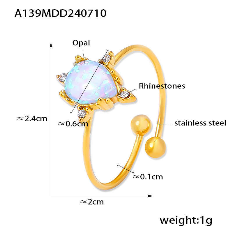 316L Stainless Steel 18K Gold PVD Open Ring with Elliptical, Teardrop and Round Gemstone-Inspired Design - Gold Open Ring Elliptical Teardrop Round Gemstone-Inspired Wholesale Stainless Steel Jewelry - Sensitive Skin Friendly - Detail 5