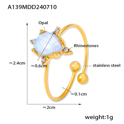 316L Stainless Steel 18K Gold PVD Open Ring with Elliptical, Teardrop and Round Gemstone-Inspired Design - Gold Open Ring Elliptical Teardrop Round Gemstone-Inspired Wholesale Stainless Steel Jewelry - Sensitive Skin Friendly - Detail 5