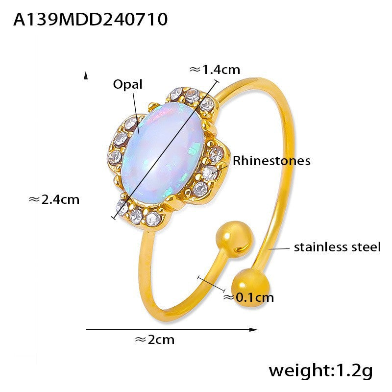 316L Stainless Steel 18K Gold PVD Open Ring with Elliptical, Teardrop and Round Gemstone-Inspired Design - Gold Open Ring Elliptical Teardrop Round Gemstone-Inspired Wholesale Stainless Steel Jewelry - Sensitive Skin Friendly - Detail 9