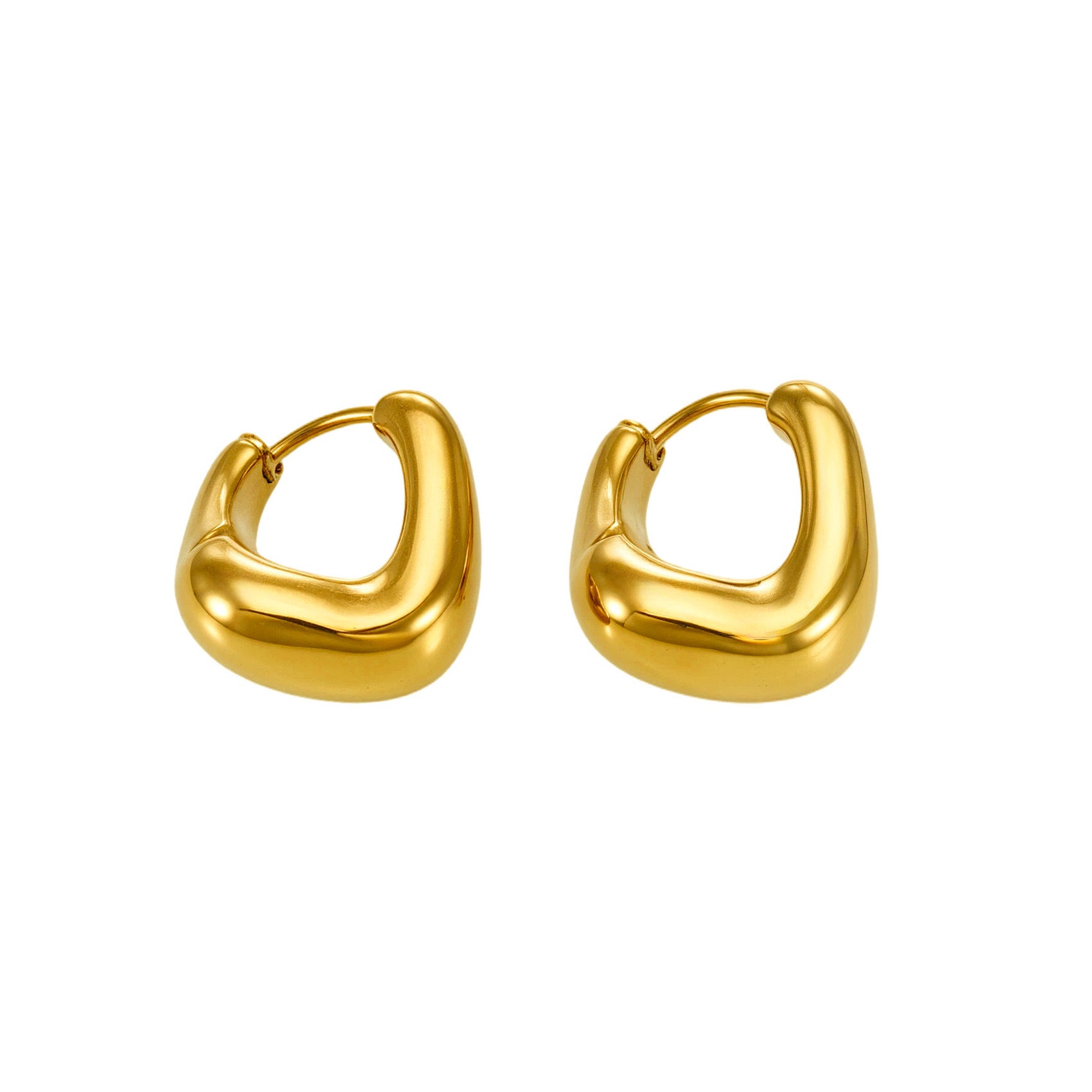 316L Stainless Steel 18K Gold PVD Oval Huggie Hoop Earrings - Oval Huggie, U-shaped, Minimalist, Elegant, 18K Gold PVD Wholesale Stainless Steel Jewelry - Sensitive Skin Friendly - Detail 6