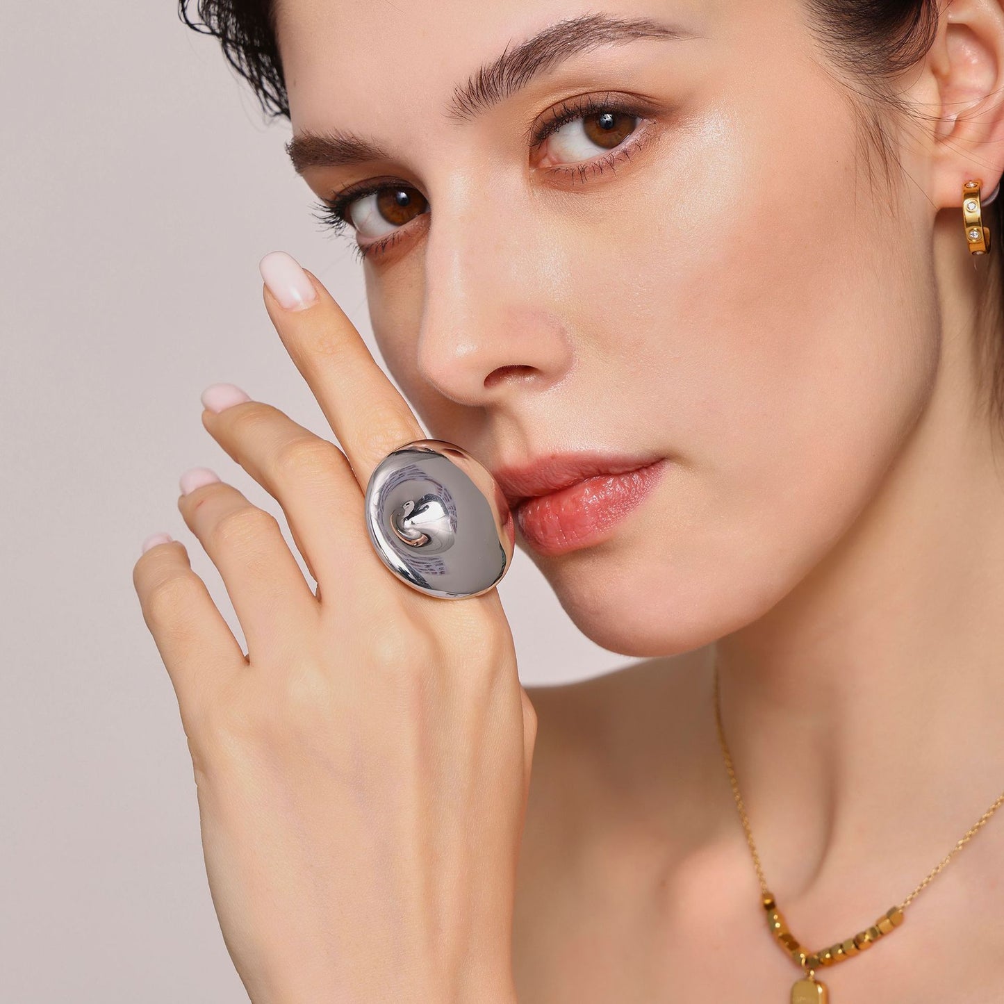 316L Stainless Steel 18K Gold PVD Oversized Spiral Open Adjustable Ring - Oversized Spiral Open Adjustable Ring Wholesale Stainless Steel Jewelry - Sensitive Skin Friendly - Detail 2