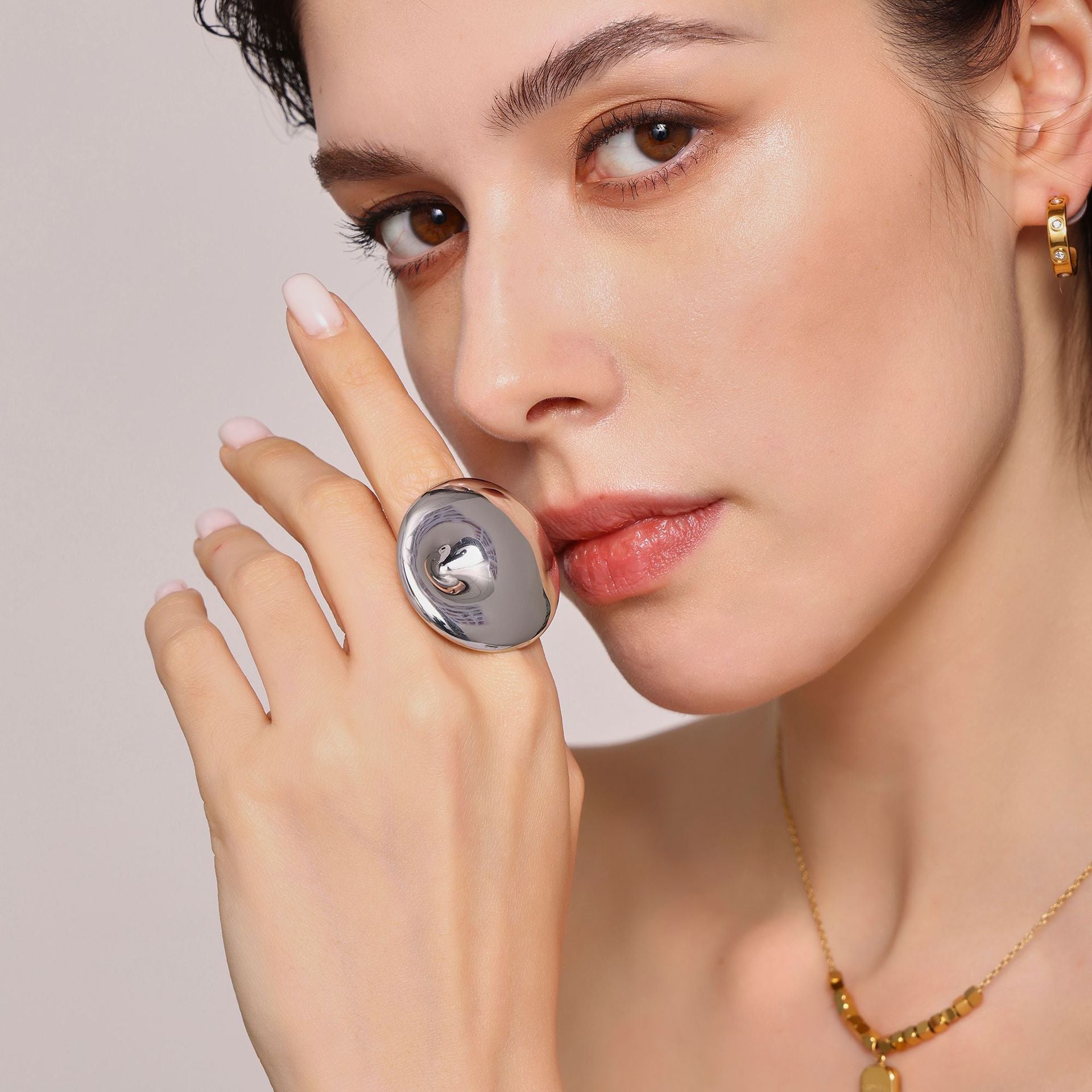 316L Stainless Steel 18K Gold PVD Oversized Spiral Open Adjustable Ring - Oversized Spiral Open Adjustable Ring Wholesale Stainless Steel Jewelry - Sensitive Skin Friendly - Detail 2