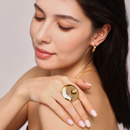 316L Stainless Steel 18K Gold PVD Oversized Spiral Open Adjustable Ring - Oversized Spiral Open Adjustable Ring Wholesale Stainless Steel Jewelry - Sensitive Skin Friendly - Detail 3