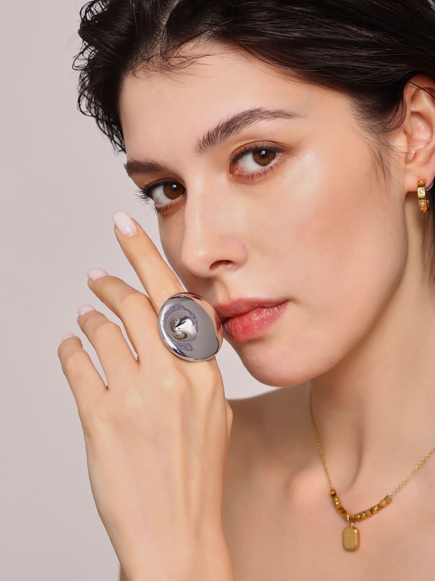 316L Stainless Steel 18K Gold PVD Oversized Spiral Open Adjustable Ring - Oversized Spiral Open Adjustable Ring Wholesale Stainless Steel Jewelry - Sensitive Skin Friendly - Detail 4