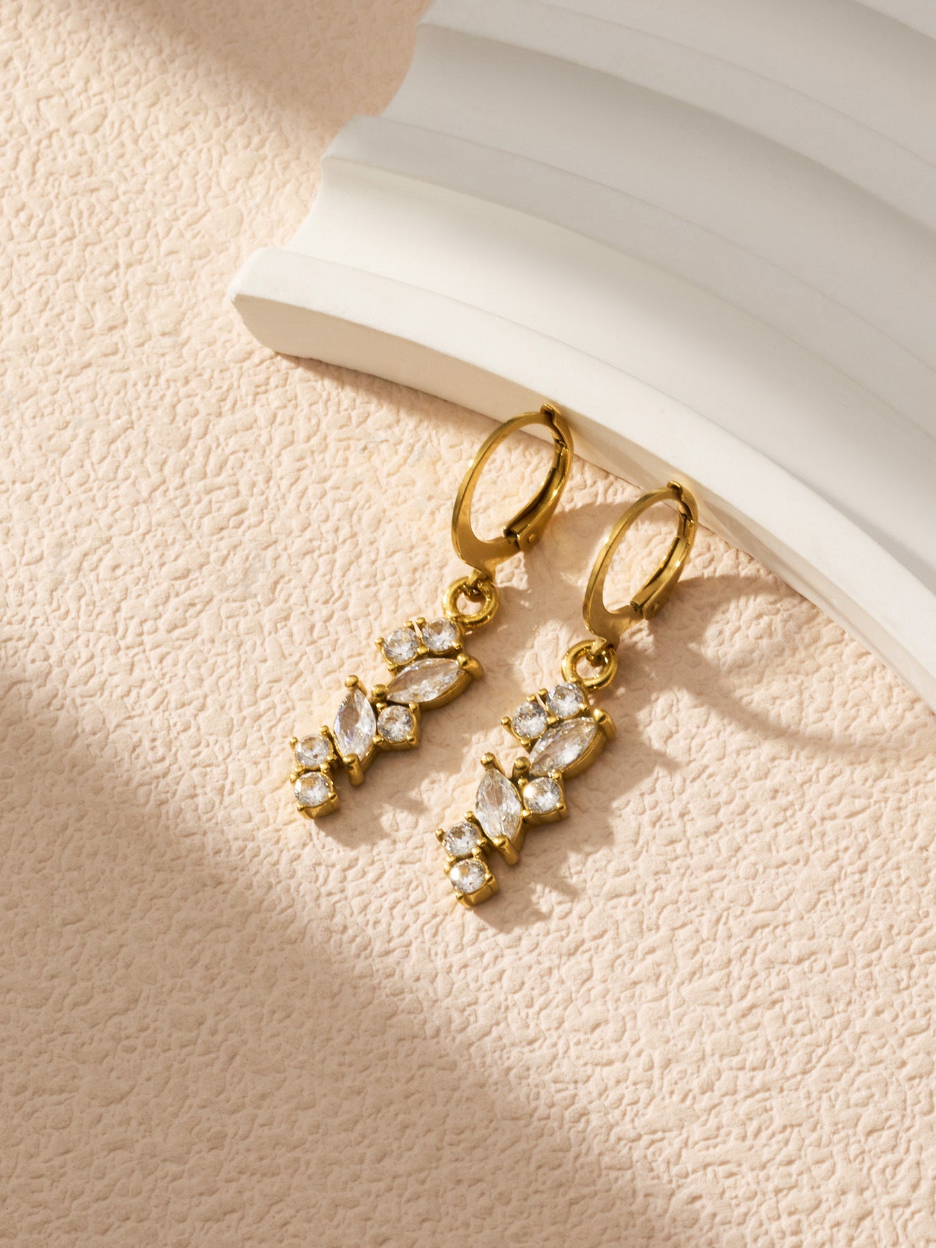 316L Stainless Steel 18K Gold PVD Pave Zircon Hoop Earrings - Pave Zircon, Hoop Earrings, Elegant, Modern, Unique Design Wholesale Stainless Steel Jewelry - Sensitive Skin Friendly - Detail 1