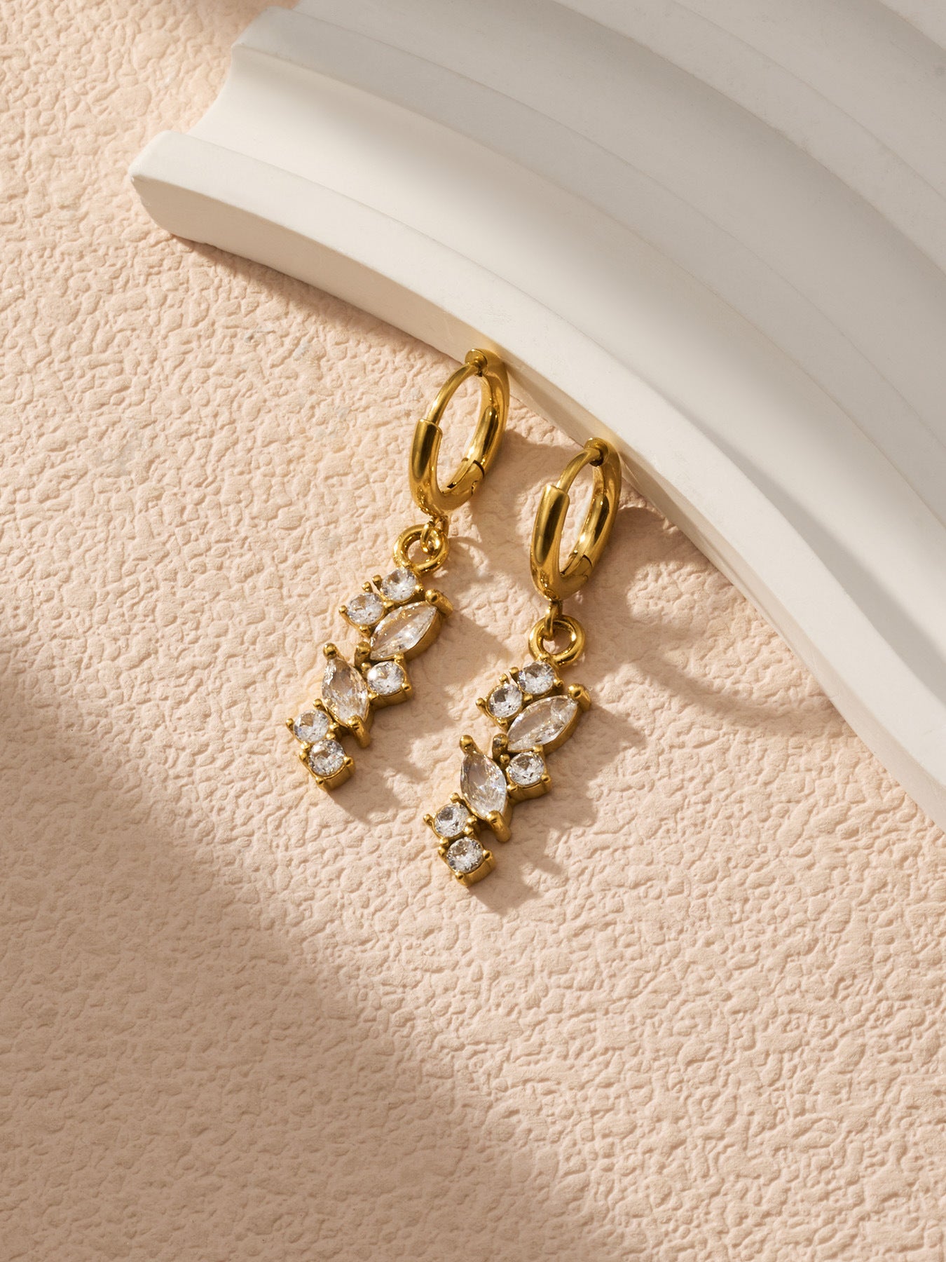 316L Stainless Steel 18K Gold PVD Pave Zircon Hoop Earrings - Pave Zircon, Hoop Earrings, Elegant, Modern, Unique Design Wholesale Stainless Steel Jewelry - Sensitive Skin Friendly - Detail 4