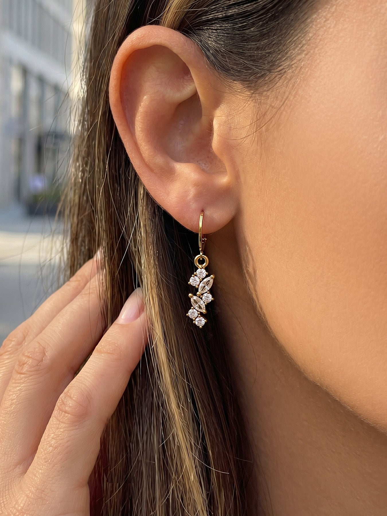 316L Stainless Steel 18K Gold PVD Pave Zircon Hoop Earrings - Pave Zircon, Hoop Earrings, Elegant, Modern, Unique Design Wholesale Stainless Steel Jewelry - Sensitive Skin Friendly - Detail 6