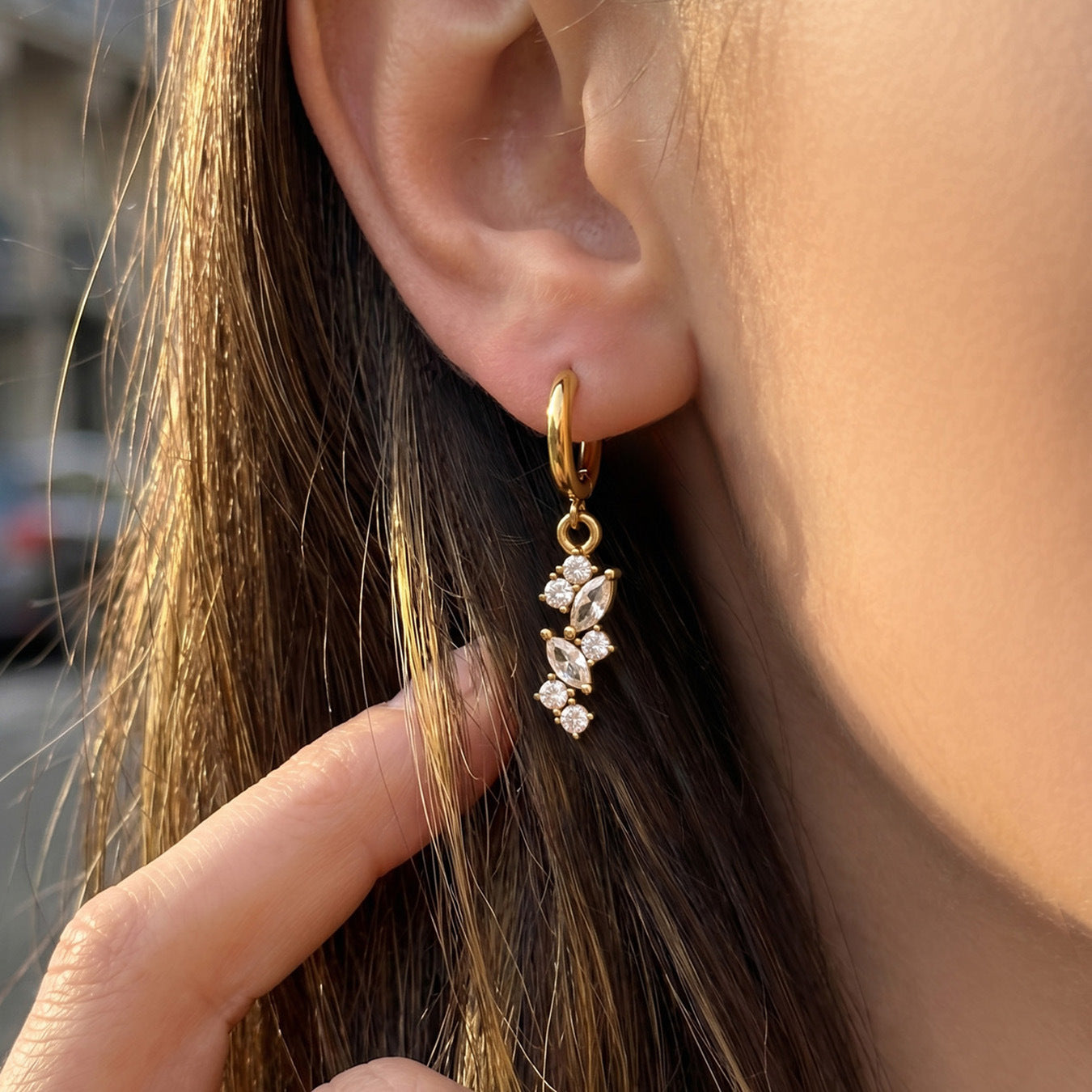 316L Stainless Steel 18K Gold PVD Pave Zircon Hoop Earrings - Pave Zircon, Hoop Earrings, Elegant, Modern, Unique Design Wholesale Stainless Steel Jewelry - Sensitive Skin Friendly - Detail 8