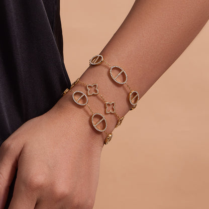 316L Stainless Steel 18K Gold PVD Paved Zircon Four Leaf Clover & Geometric Bracelet - Paved Zircon, Four Leaf Clover, Geometric Sun, Gold Bracelet, Delicate, Elegant Wholesale Stainless Steel Jewelry - Sensitive Skin Friendly - Detail 12