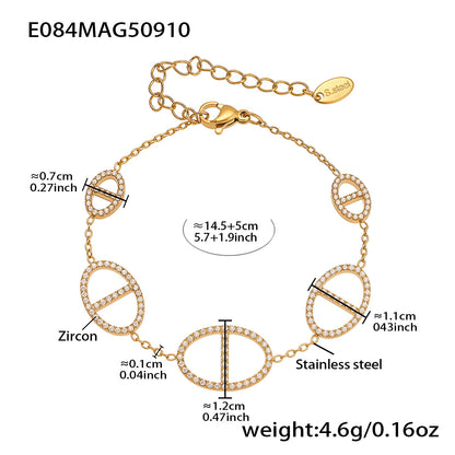 316L Stainless Steel 18K Gold PVD Paved Zircon Four Leaf Clover & Geometric Bracelet - Paved Zircon, Four Leaf Clover, Geometric Sun, Gold Bracelet, Delicate, Elegant Wholesale Stainless Steel Jewelry - Sensitive Skin Friendly - Detail 2