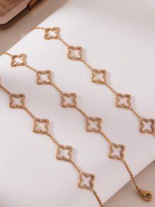 316L Stainless Steel 18K Gold PVD Paved Zircon Four Leaf Clover & Geometric Bracelet - Paved Zircon, Four Leaf Clover, Geometric Sun, Gold Bracelet, Delicate, Elegant Wholesale Stainless Steel Jewelry - Sensitive Skin Friendly - Detail 9