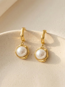 316L Stainless Steel 18K Gold PVD Pearl Drop C-Hoop Earrings - Gold Pearl Drop C-Hoop Earrings, Chic, Elegant, Modern Wholesale Stainless Steel Jewelry - Sensitive Skin Friendly - Detail 9