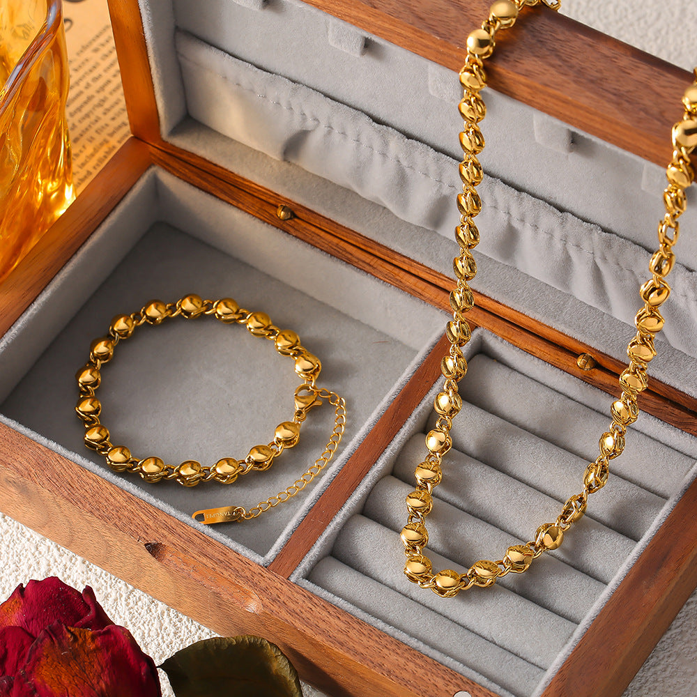 316L Stainless Steel 18K Gold PVD Pearl Multi-Layer Design Necklace - Pearl Multi-Layer Minimalist Gold Necklace Wholesale Stainless Steel Jewelry - Sensitive Skin Friendly - Detail 1