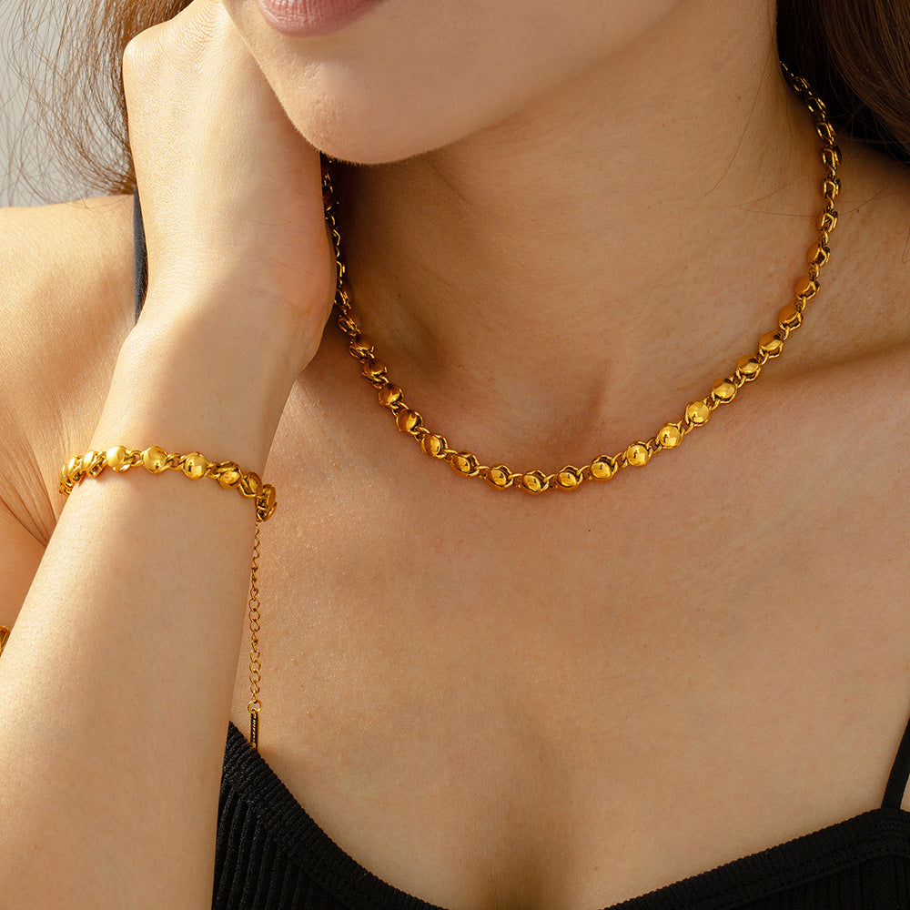 316L Stainless Steel 18K Gold PVD Pearl Multi-Layer Design Necklace - Pearl Multi-Layer Minimalist Gold Necklace Wholesale Stainless Steel Jewelry - Sensitive Skin Friendly - Detail 3